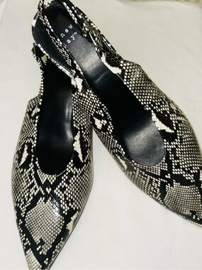 a new day Black & White Snake-Print Pointed Slingback Heels
